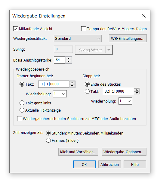 ReWire-Wiedergabe-Einstellungen